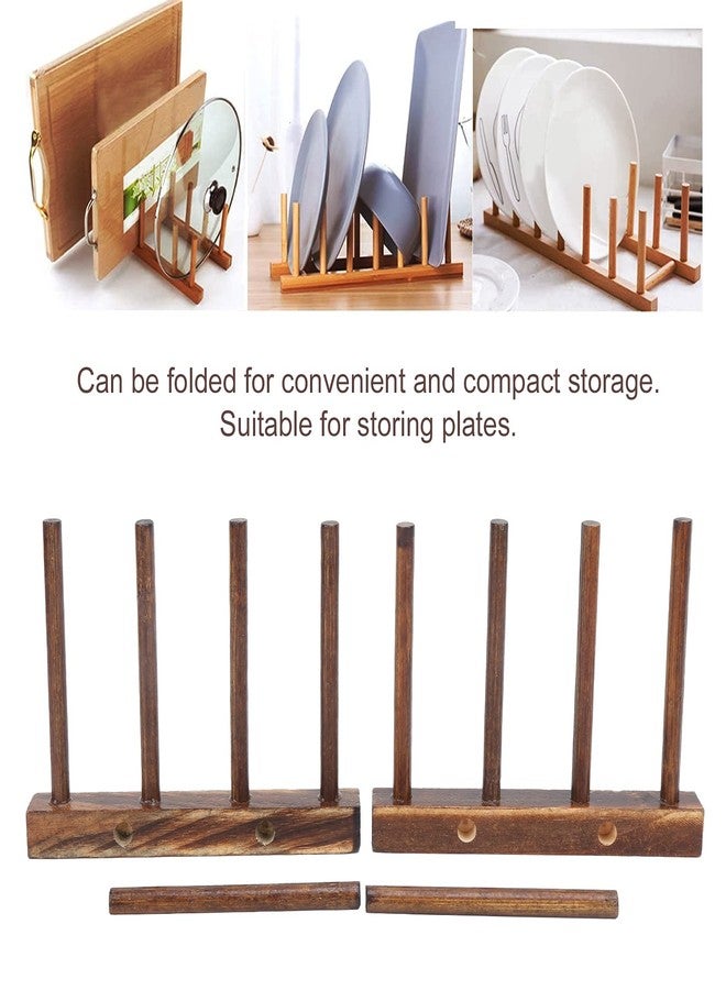 Sunicon Wooden Dish Rack, Dishes Drainboard Drying Drainer Storage Holder Stand Kitchen Cabinet Organizer, Pot Lid Holder Dish Drying Rack for Dish, Plate, Bowl, Cup Pot(4 Pillar Carbon Fired) - Image 2